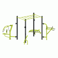 Station Combo 4-1 avec agrès extérieurs : Échelle horizontale, Abdos, Multi press, Chaise romaine, Lombaires - Gamme stations COMBO Station Combo 4-1 avec agrès extérieurs : Échelle horizontale, Abdos, Multi press, Chaise romaine, Lombaires - Gamme stations COMBO