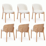 Merax 6 chaises de salle à manger en bois massif, tissu lin, dossier enveloppant et placage frêne, bois naturel - multicolore Bois massif N634P44827