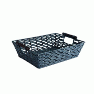 Panier rectangle noir à anses bois L33,5xP26,5xH9cm - papier tressé, poignées en bois