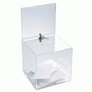 Urne en PMMA avec porte-affiche - 20x20x38cm - Transparent - Fermeture à serrure
