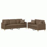 VidaXL Ensemble de canapés 2 pcs avec coussins marron tissu Modèle Havelion - 3202137