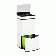 Wellhome WELL HOME - Poubelle de Recyclage 62L (37L+25L) à 2 compartiments, ouverture automatique en acier inoxydable Blanche - blanc inox WH13933
