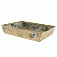 Corbeille carton rectangle "Cottage" kraft décor enveloppe 36x27x7cm - par 30