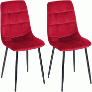Décoshop26 - Lot de 2 chaises de salle à manger coutures décoratives en tissu velours rouge et pieds en métal noir 10_0001570 - rouge métal 30002