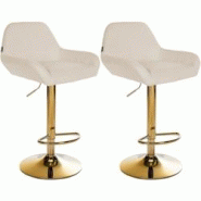 Décoshop26 - Lot de 2 tabourets de bar repose-pieds en forme d'arc en métal doré assise en tissu crème TDB10792 - 3000252949246