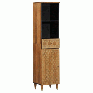 Helloshop26 - Armoire de salle de bain rétro 38 x 33 x 160 cm grand rangement avec motif sculpté en bois massif marron 02_0047316 - marron Bois mass