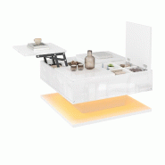 Merax Table basse 72 x 72 x 35 cm avec plateau de levage hydraulique, couvercle à charnière, 2 tiroirs, application LED et surface brillante, blanc Merax Table basse 72 x 72 x 35 cm avec plateau de levage hydraulique, couvercle à charnière, 2 tiroirs, application LED et surface brillante, blanc