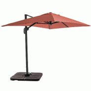 Oviala Business Parasol déporté 2x3 m et 4 dalles à remplir aluminium terracotta - marron aluminium 115214