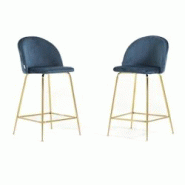 RATTATAN Lot de 2 tabourets de bar en velours avec pieds en métal,h.65cm,pour bar,restaurant et cuisine,design moderne et élégant–Sara XL–Bleu/