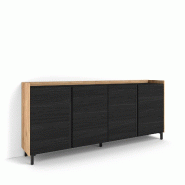 SKRAUT HOME Buffet salon et cuisine, 207x91x35 cm, 4 Portes, Design industriel, Noir et chêne - noir Bois manufacturé 634_3