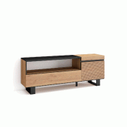 SKRAUT HOME Meuble TV, Banc Télé, 150x57x35cm, Pour les TV jusqu'à 65", Design industriel, Chêne - beige Bois manufacturé 431_2