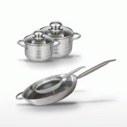 Batterie de cuisine avec 2 faitouts 12/14 cm et 2 poêles de cuisson 24/32 cm en inox et acier sans PFAS Elo Collection Relief Solution Brillant - gri_0