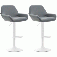 CLP Lot de 2 tabourets de bar Braga en Similicuir Gris/Blanc - gris polyester 316086 CLP Lot de 2 tabourets de bar Braga en Similicuir Gris/Blanc - gris polyester 316086