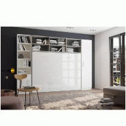 COMPOSITION ARMOIRE LIT HORIZONTALE STRADA-V2 GRIS / BLANC MAT FAÇADE ARMOIRE-LIT BLANC BRILLANT 2 COLONNES 140*200 CM