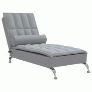 Décoshop26 - Méridienne chaise longue pour intérieur de massage avec traversin en tissu gris clair DEC026146 - gris 3000255650859