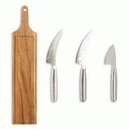Menastyl - Planche A Decouper 59x12 Cm En Bois D'acacia Avec 3 Couteaux A Fromage - 3256391023976