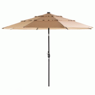RATTATAN Parasol de jardin Ø300 cm en acier avec toile en polyester, inclinable, éclairage LED solaire, pour terrasse, bars, restaurants et hôtels