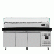 Vaiotec EASYLINE Table réfrigérée pour pizzas 800 / 3 portes "noir" y compris support réfrigérant GN1/4 - argenté inox 11267