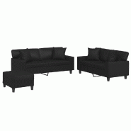 VidaXL Ensemble de canapés 3 pcs avec coussins noir similicuir Modèle Nova Plus - 3201929