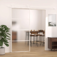 Vidaxl porte coulissante verre esg dépoli et aluminium 90x205 cm blanc 151661