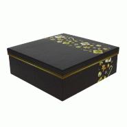 Boite carton carrée "Cado"noir et or 34x34x12cm - par 8
