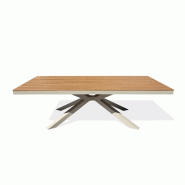 DCB GARDEN Table de jardin fixe en aluminium coloris grège et plateau polywood aspect bois (180x100 cm) - LAMU - 3700286491284