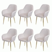 Décoshop26 - Lot de 6 chaises de salle à manger design rétro velours blanc crème pieds dorés 04_0007688 - blanc 3000262242696 Décoshop26 - Lot de 6 chaises de salle à manger design rétro velours blanc crème pieds dorés 04_0007688 - blanc 3000262242696