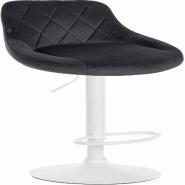Décoshop26 - Tabouret de bar en velours gris foncé coutures décoratives pivotant support métal blanc TDB10657 - blanc 3002471832699