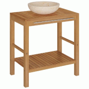 Helloshop26 - Armoire de toilette 74 x 45 x 75 cm en teck solide avec lavabo en marbre crème 02_0006619 - Bois massif 3000363582721