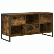 Helloshop26 - Meuble TV design industriel 100 x 36 x 49,5 cm rangement optimal ambiance moderne en bois d'ingénierie chêne fumé 02_0054537 - Bois m
