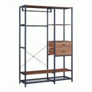 Helloshop26 - Portant à vêtements portemanteau porte-vêtements penderie dressing ouvert 180 x 120 x 40 cm noir effet noyer 03_0010292 - 3000225150327