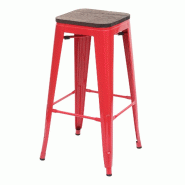 Mendler Tabouret de bar HWC-A73 avec assise en bois, chaise de bar, métal design industriel empilable ~ rouge - rouge Bois massif 74922