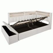 Merax LED lit rembourré 90 x 200 cm, lit simple avec espace de rangement hydraulique, banquette de lit, USB-A/C - blanc multi-matériau WX001061AAK