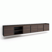 SKRAUT HOME Meuble TV, Banc Télé, 309x50x35 cm, Pour les TV jusqu'à 80", Suspendu, Mural, LED, Chêne foncé et Noir - marron Bois manufacturé 645_6