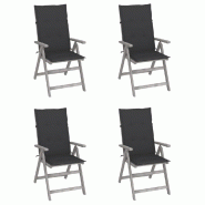 VidaXL Chaises Inclinables De Jardin Lot De 4 Et Coussins Bois Acacia - gris 3065377