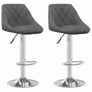 Décoshop26 - Lot de 2 tabourets de bar chaises hautes coutures losanges en velours gris foncé et acier DEC029726 - gris 3000257524516