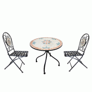 Ensemble table basse ronde Ischia avec 2 chaises en fer et plateau en béton décoré - métal 8051886432272