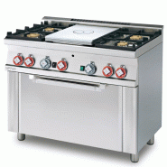 Fourneau gaz 4 feux avec plaque coupe feu sur four gaz GN1/1 - TPF4-610G | MagicLotus 600 - Porte acier