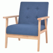 Helloshop26 - Fauteuil chaise siège lounge design club sofa salon tissu bleu 1102118/3 - bleu Bois massif 3000140921385