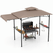 Helloshop26 - Tonnelle de barbecue 318 x 153 x 250 cm avec auvent latéral espace ombragé et rangement esthétique design en polyester 20_0014397 - 3
