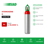 Hydrogène ultra-pur 6.0 SIAD - 99,9999% - pour semi-conducteurs, épitaxie et CVD