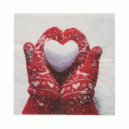Papstar Serviettes 300, 3 plis pliage 1/4 33 cm x 33 cm "Mittens in the Snow" - rouge papier 89508