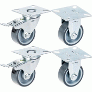 Roulette 50mm 2" à bandage caoutchouc gris, frein fixe, capacité 160kg, jeu de 4 Roulette 50mm 2" à bandage caoutchouc gris, frein fixe, capacité 160kg, jeu de 4