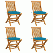 VidaXL Chaises De Jardin Avec Coussins Bleu Clair Lot De 4 Teck Massif - bleu 3062587
