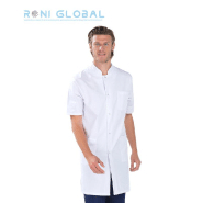 Blouse longue de travail homme blanche - manches courtes - coton et polyester - 3 poches - MATHIEU REMI CONFECTION_0
