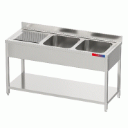 Gasfrit – Évier industriel en acier inoxydable avec 2 bacs et 1 égouttoir, 1600 × 600 × 850 mm - inox gfy015
