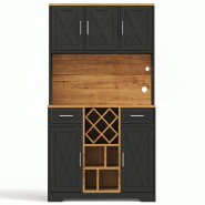 Merax Buffet LED 105 x 40 x 180 cm avec prises, casier à vin amovible, 2 tiroirs et rangements, noir - noir Bois manufacturé N635P4818313233S Merax Buffet LED 105 x 40 x 180 cm avec prises, casier à vin amovible, 2 tiroirs et rangements, noir - noir Bois manufacturé N635P4818313233S
