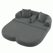 Merax Canapé de sol 2 places pliable avec porte-gobelet et accoudoir amovible, velours côtelé, 184 x 176 x 47 cm, gris foncé - gris multi-matéria_0