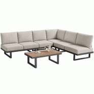 Merax salon de jardin 6 places, canapé et bain de soleil 2 en 1, modulable, coussins 14 cm, acier galvanisé, gris clair - beige métal N634P0026G