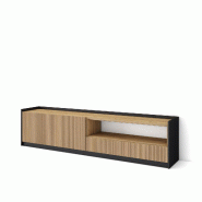 SKRAUT HOME Meuble TV, Banc Télé, Grand espace de Rangement, 207x37x50cm, Pour les TV jusqu'à 80", Meubles de salon, Style moderne, Chêne et noir